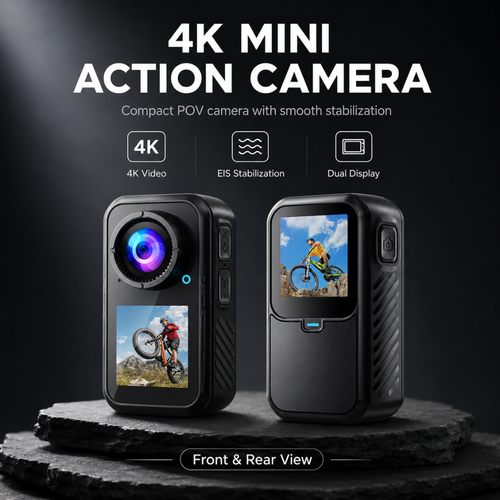 Vixly Tech 4K Mini POV Camera with EIS – Compact Wearable Action Camera