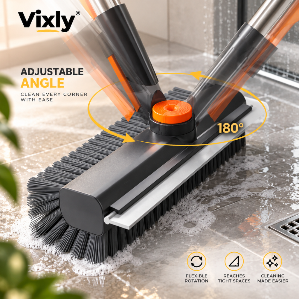 VIXLY 3-in-1 Long Handle Cleaning Brush & Floor Scrubber