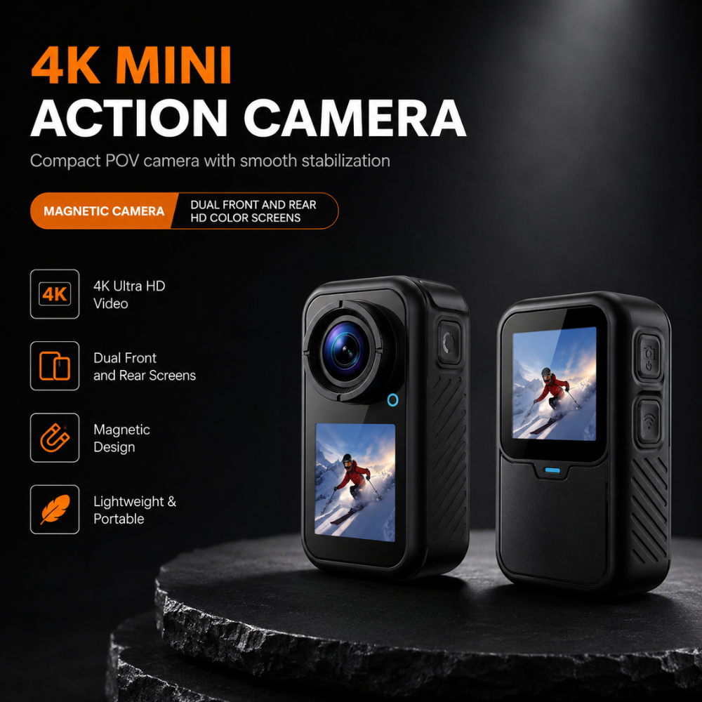 Vixly Tech 4K Mini POV Camera with EIS – Compact Wearable Action Camera