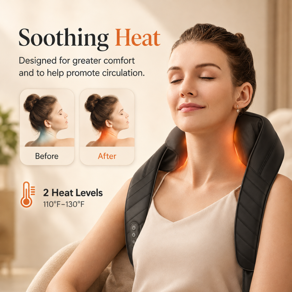 Vixly 4D Cordless Neck & Back Massager with Heat & Vibration
