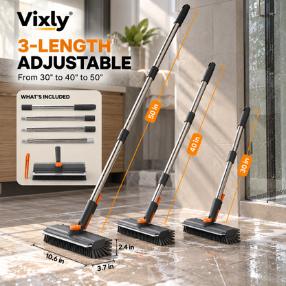 VIXLY 3-in-1 Long Handle Cleaning Brush & Floor Scrubber