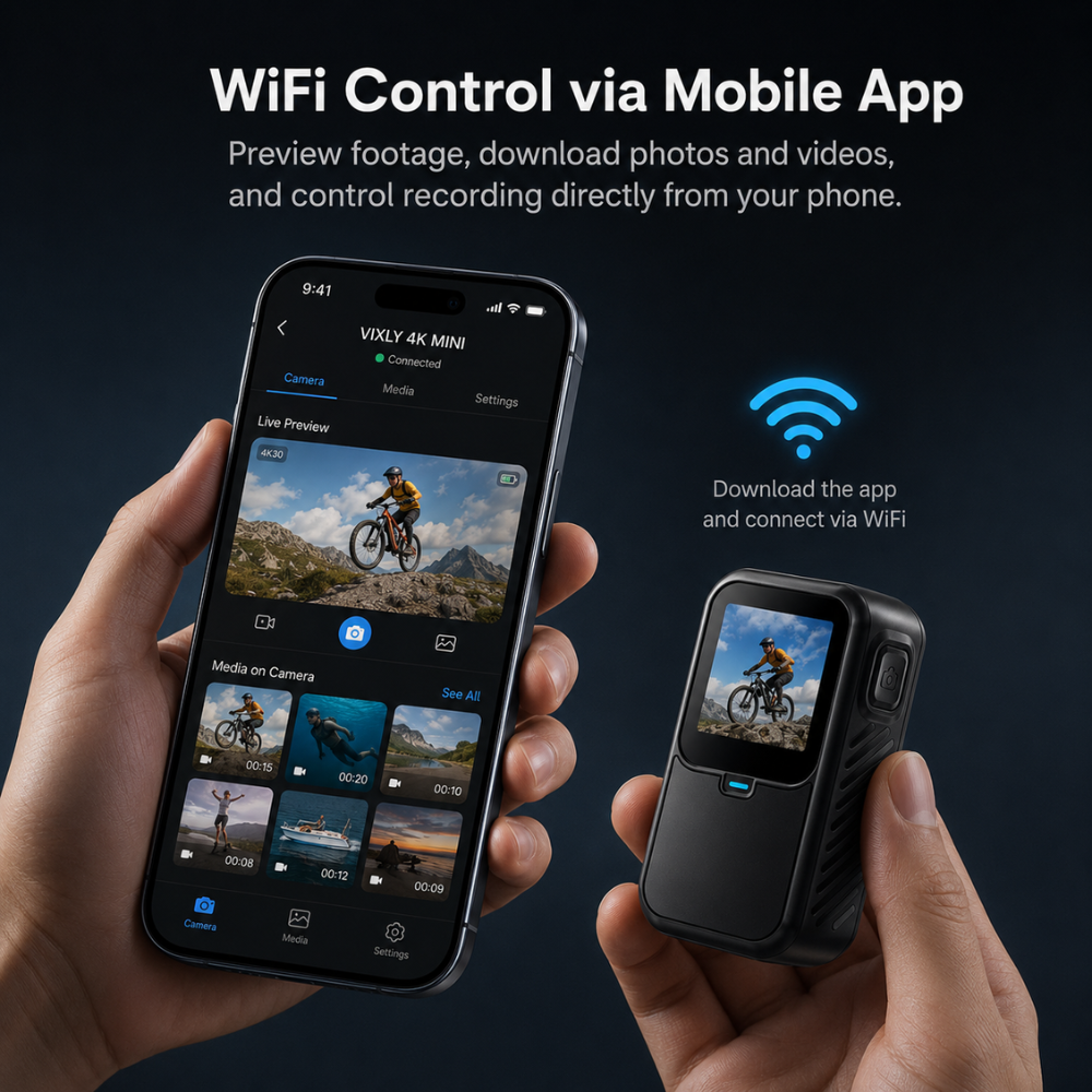 Vixly Tech 4K Mini POV Camera with EIS – Compact Wearable Action Camera